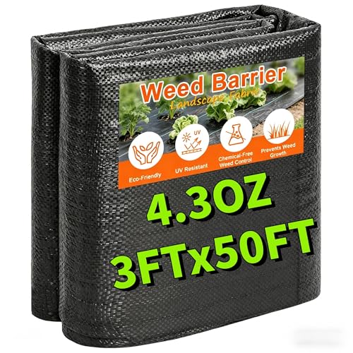 AMAGABELI GARDEN & HOME 3ft x 50ft Weed Barrier Landscape Fabric 4.3oz Garden Cloth Heavy Duty Weed Control Blocker Mat Gardening Ground Cover Durable Woven Geotextile Fabric Driveway Underlayment - size: 4.3oz-3x50ft
