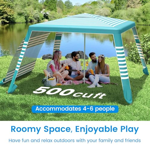 MoKo Beach Cabana, 8'×8' Large Beach Canopy with Side Wall, UPF 50+ Protection Easy Setup Beach Tent Sun Shelter, Adjustable Height Wind Resistant Cabana Beach Tent for Whole Family, Green Stripe - color: Green Stripe