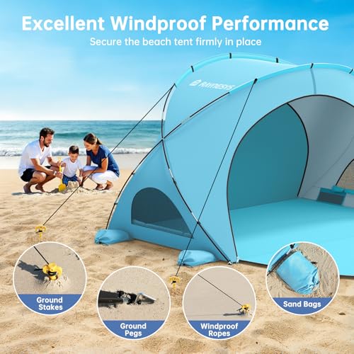 Raynesys Beach Tent Sun Shelter, Beach Shade Tent with UPF50+ UV Protection, Sun Shelter for 1-3 Person, Beaches Shade with 2 Zippered Doors, Portable Tents for Camping Fishing, Light Blue - color: Light Blue, size: For 3 Person