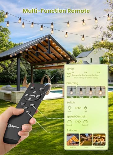 Brightown 75FT Solar String Lights Outdoor Waterproof with Remote, Solar Patio Lights with 35 Shatterproof LED Bulbs, 3 Light Mode, Dimmable & Timer, Hanging String Lights for Porch Garden Bistro - size: 75FT G40