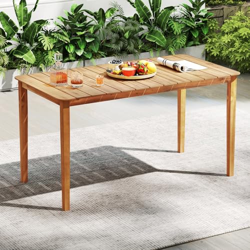 Tangkula 54" Acacia Wood Patio Dining Table for 6, Rectangular 4-6 People Patio Table with Slatted Tabletop, Indoor Outdoor Farmhouse Dining Table for Yard, Garden, Poolside, Deck - size: 54"