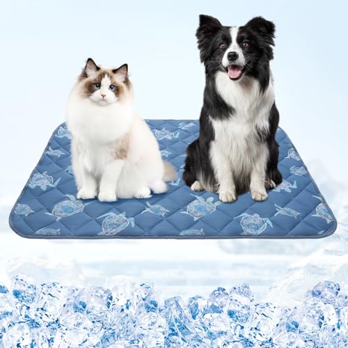 Homimp Dog Cooling Mat,27.5" x 38.5" Thicken Self-Cooling Mat for Dog Large,Internal Waterproof& Endothermic,Washable Pet Ice Cool Pad Blanket,Pet Sleeping Pad for Indoor Outdoor in Summer, Non-Toxic - color: Navy Blue Sea Turtle, size: Large 27.5IN x 38.