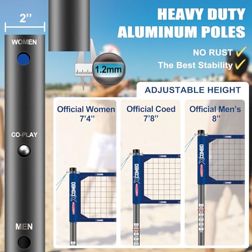 Professional Volleyball Net Set Heavy Duty for Outdoor Backyard Portable with Aluminum Adjustable Height Scoring Poles, Regulation Nets System for Tournament, Grass - color: Blue