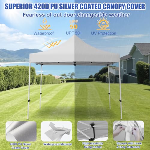 Yesker 10x10 Pop Up Canopy Tent with 4 Sidewalls Portable Folding Outdoor Canopy Easy Setup Gazebo Waterproof Instant Popup Shelter Tent w Wheel Carry Bag sandbags for Events Parties Camping, White - size: 10x10FT White w Sidewalls