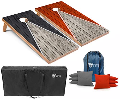 Tailgating Pros Lightweight Pyramid Design Cornhole Board Set w/Bean Bags and Carrying Case - 4'x2' Regulation Cornhole Game - color: Grey/Orange