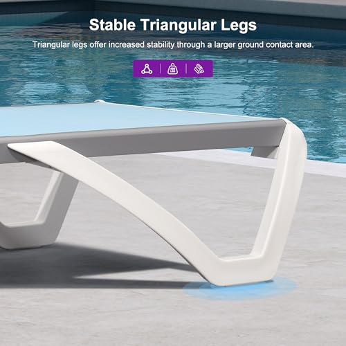PURPLE LEAF Patio Chaise Lounge Chair Set of 3 Outside Aluminum Plastic Stackable Tanning Chairs for Pool Sunbathing Beach Deck Outdoor Lounger, Light Blue - color: Light Blue, style: 2 chairs + 1 table