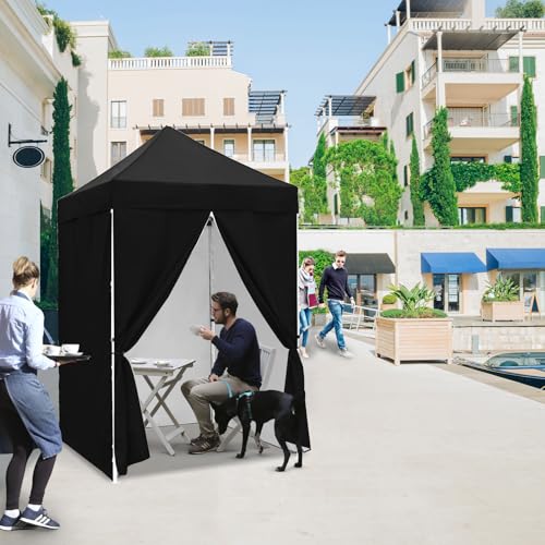 EAGLE PEAK 5x5 Instant Canopy with 4-Side Wall Panels, Small Pop up Portable Canopy Tent with Carry Bag, Light Weight Sun Shelter for Sports, Camping and Beach, Black - color: Black