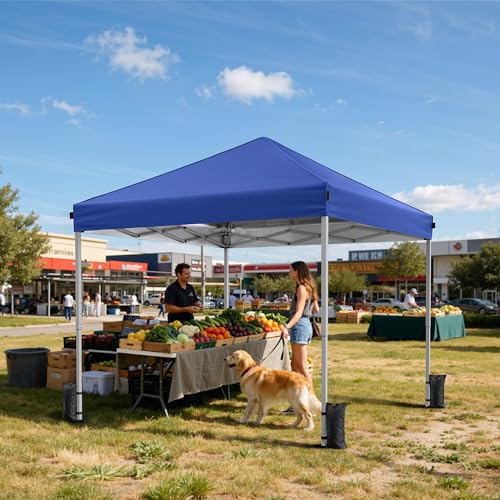 Driftalia 10x10 Pop Up Canopy Tent, Instant Setup Portable Canopy with Carry Bag, 4 Sandbags and 8 Stakes for Outdoor Events, Parties & Camping - Blue - color: Blue