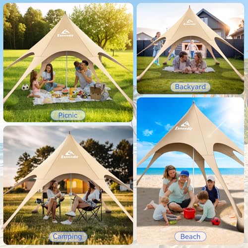 Beach Tent Sun Shelter & Portable Beach Canopy UPF 80+ UV Protection, Beach Shade Canopy with 6 Sandbags, Sand Shovel Ground Pegs for Outdoor Camping, Picnics (12x12 Ft, Beige) - color: Beige