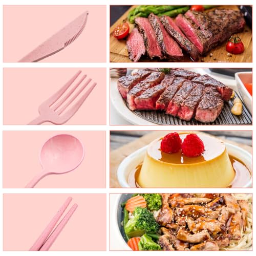 4 Sets Reusable Utensils Set with Case,Camping Cutlery Set Travel Silverware Set with Case Lunch Utensils Set for Work,Utensil Sets for Lunch Picnic Daily Use Outdoor (Pink) - color: Pink