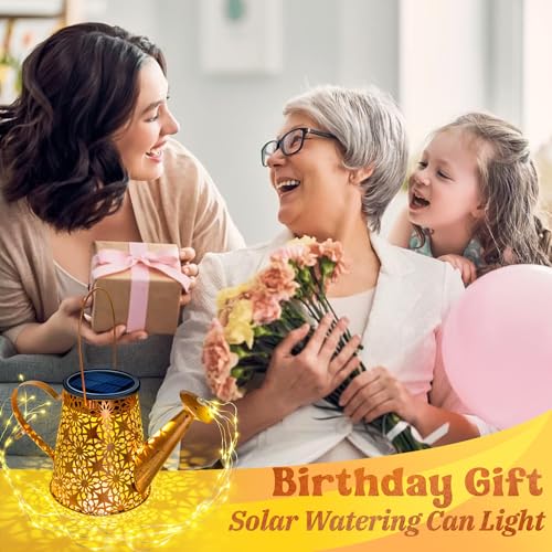 Anordsem Solar Watering Can Lights: Metal Flower Lantern Outdoor with Hook - Waterproof Garden Art Hanging Decoration for Yard Patio Lawn - Christmas Birthday Gifts for Women Mom Grandma - color: Flower-pattern