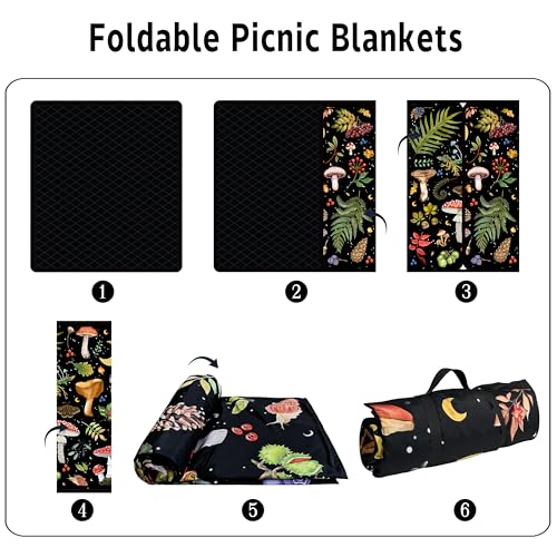 Supfitness Extra Large Picnic Blankets Waterproof Foldable (60 "x 80") Beach Blanket Waterproof Sandproof,3-Layer Thicking Mat Outdoor Packable Camping Blanket - color: Black-1, size: 5' x 6'8" (Rectangular)