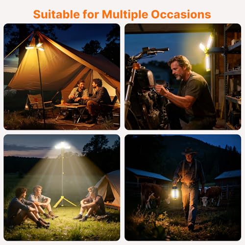 OGERY Camping Lights with Remote, 18000mAh Rechargeable Camping Lantern & LED Work Light, Detachable Tripod Stand up to 6.0 ft, 3 Lamp Heads for Camping Essentials & Emergency, Yellow - color: Yellow