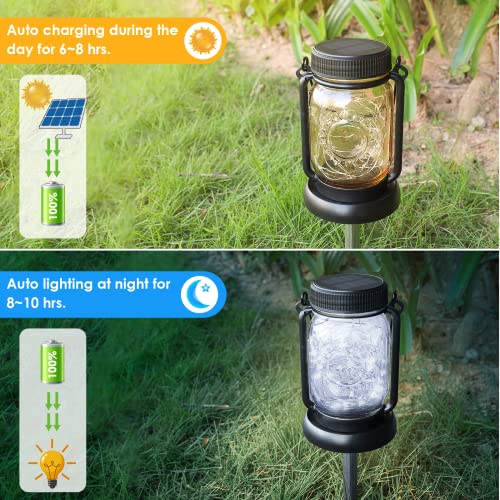 Mlambert Cool White 4 Pack Solar Hanging Mason Jar Lights with Stakes, Waterproof Decorative 30 LEDs Outdoor Solar Lantern Lamp Patio Garden Tree Yard - color: Cool White