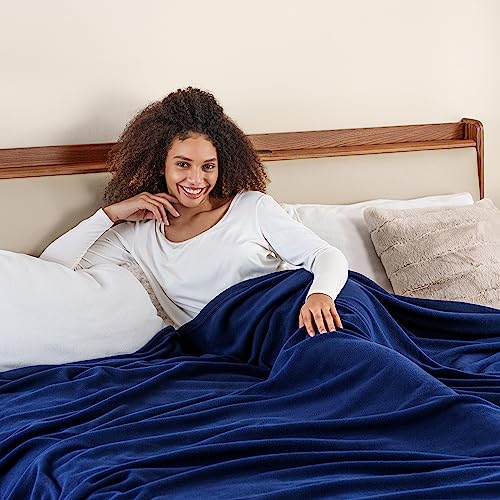Berkshire Blanket Microfleece Queen Size Bed Blanket Navy, Lightweight Soft Breathable Plush Micro Fleece Blanket for Bed Couch Sofa, 90x90 Inches - color: Navy, size: Full/Queen