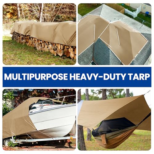 Tarp 30x40 Heavy Duty Waterproof Beige Tarp 12.5mil,Durable,Multipurpose, Weather Resistant,Uv Resistant,Tear Resistant,Can Be Used for Outdoor Furniture,Cars,Ships,Roofs-by MVPNET - size: 30x40