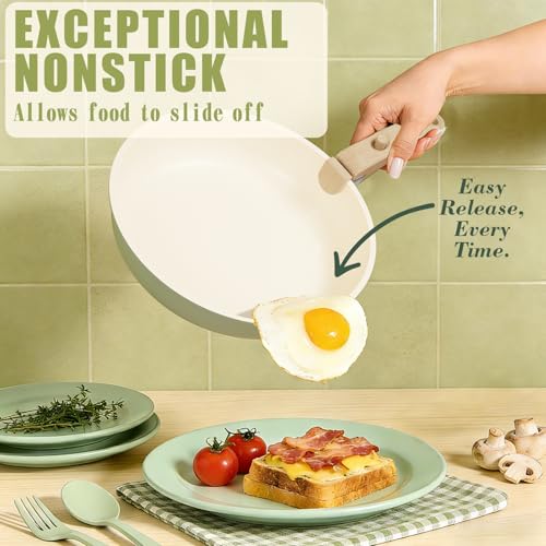 Umite Chef Non Stick Pots and Pans Set, 21 Pcs Ceramic Kitchen Cookware Set with Detachable Handle, Nonstick Healthy Induction Cookware, Dishwasher RV Cookware Set, Oven Safe, Stackable, Sage Green - color: Saga Green