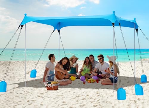 Gorich Beach Tent Sun Shelter with 8 Sandbags, UPF50+ Protection & Windproof Pop Up Beach Canopy Tent Sun Shade for Family, Travel & Camping, Easy Setup Canopy Umbrella - color: Skyblue, size: 12 X 12 FT