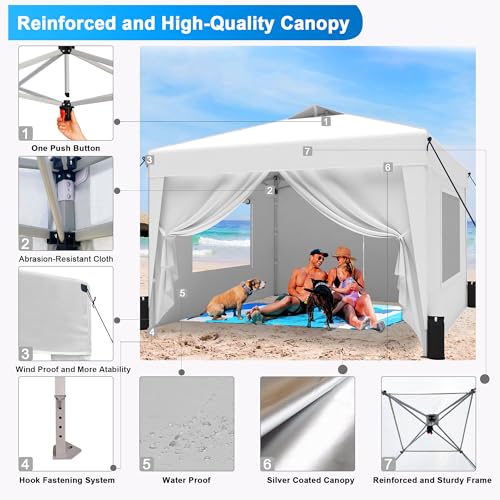 SANWAY 10x10 Pop Up Canopy Tent with Sidewalls x 4 – Easy Setup Canopy Tent, Waterproof, UV-Resistant, Portable with Carry Bag for Outdoor Events, Camping, and Backyard Parties – Silver White - color: Silver White