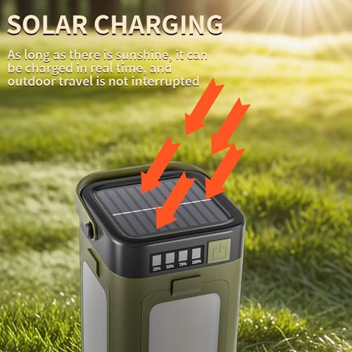 Solar Rechargeable Camping Lantern, IPX4 Waterproof Camping Light with 6 Lighting Modes, Portable Emergency Light for Tent, Travel, Power Outages, Fishing, Hunting, Exploring