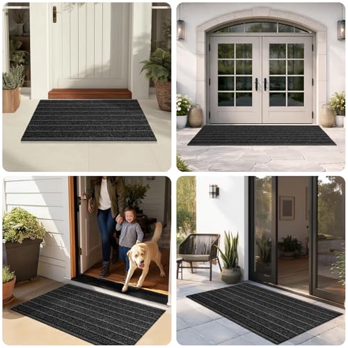 Outdoor Front Door Mat 32" x 48", Dirt Trapping Outside Entrance Rug, Non Slip Shoe Scraper, Heavy Duty Commercial Rug for Patio, Garage, Traffic Area, Office, Roll Packing - color: Black, size: 32" x 48"