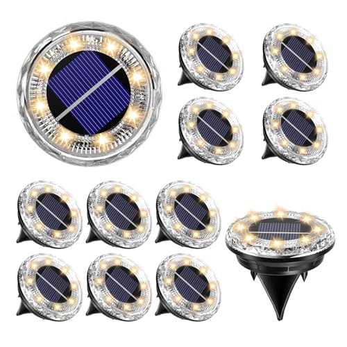 12 Pack Mini Solar Powered Ground Lights, Bright LED Solar Lights Outdoor Waterproof for Landscape Decoration, Pathway Lighting for Garden Walkway Driveway (Warm White) - color: Warm White-12pcs