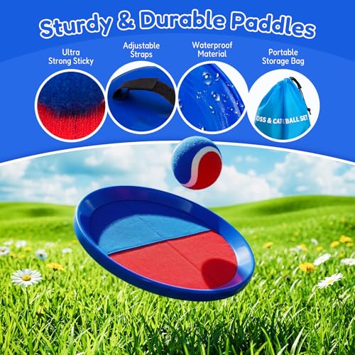 Upgraded Toss and Catch Ball Game Set, Beach Pool Toys Outdoor Games for Kids Toys, Outside Family Lawn Yard Games, for Boys Girls 3 4 5 6 7 8 9 10 11 12 Years Old - color: Blue Red, size: 4 Paddles 4 Balls