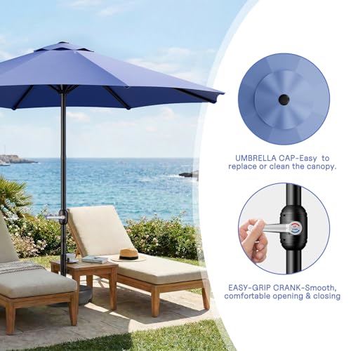 LEVELEVE 9FT Outdoor Patio Umbrella with Easy Crank - UV Resistant & Waterproof Market Umbrella with Ventilated Canopy, 8 Sturdy Ribs & Powder-Coated Frame for Garden, Deck, Backyard, Pool, Patio Table - color: Dark Blue, size: 9FT