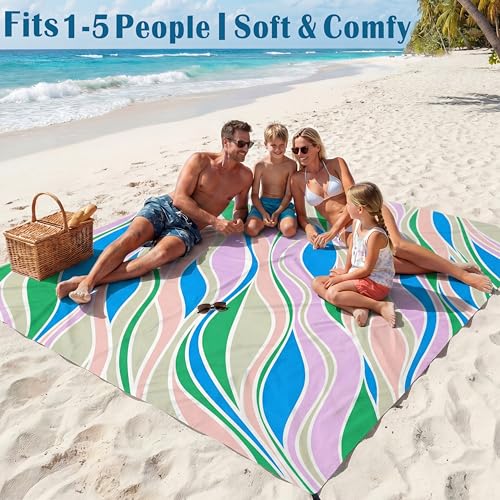 Famstar Beach Blanket Oversized Extra Large 78" X 81",Waterproof Sandproof Beach Blanket 1-7 Adults Lightweight Durable for Travel Camping Hiking Picnic - color: Mixed3, size: 78" X 81"