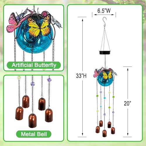 Butterfly Wind Chimes for Outside,Plastic Ball Dangle Solar Lights Outdoor,Waterproof Hanging Yard Decorations for Garden,Patio,Porch - color: Ball