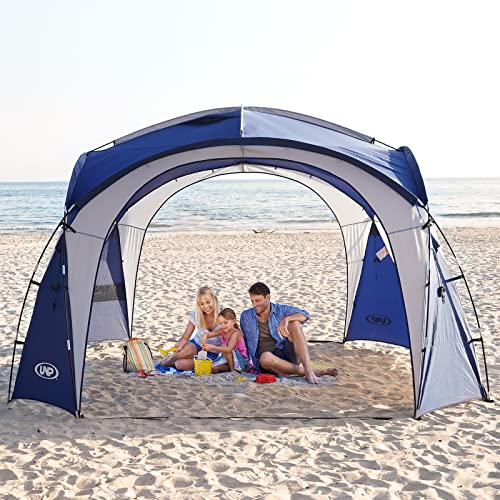 UNP Easy Beach Tent Pop Up Canopy UPF50+ Tent with Side Wall, Ground Pegs, and Stability Poles, Sun Shelter Rainproof, Waterproof for Camping Trips, Backyard Fun, Party Or Picnics - color: Blue, size: 8 x 8 ft