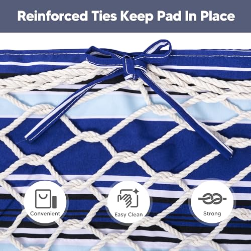 SUNCREAT Portable Hammock Pad with Soft Pillow, Two-Layer Soft Polyester Pad, Blue Stripes - color: Blue Stripes