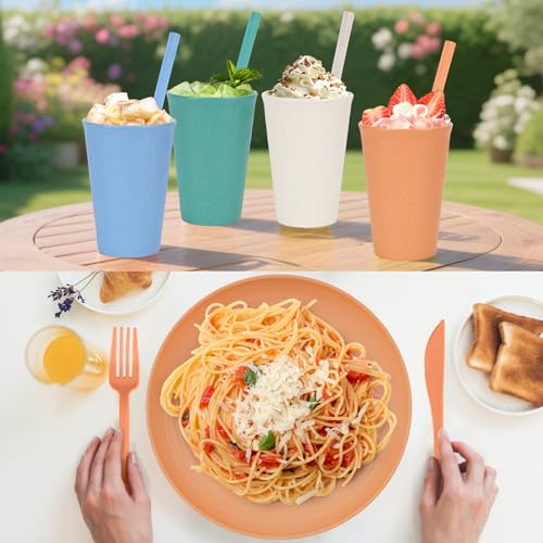 49pcs Dinnerware Sets for 8 People, Unbreakable Plates Sets, Reusable Storage Box, Travel Camping Picnic Home Party Cutlery Set, Dishwasher Microwave Safe Dishes - color: Colorful, style: 49PCS