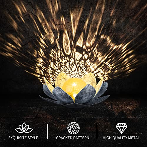 AIINY Garden Solar Light Outdoor(2Pack), Amber Crackle Globe Glass Lotus Decoration, Waterproof Gary Metal LED Flower Lights for Patio,Lawn,Walkway,Tabletop, Garden Gifts for Women - color: White