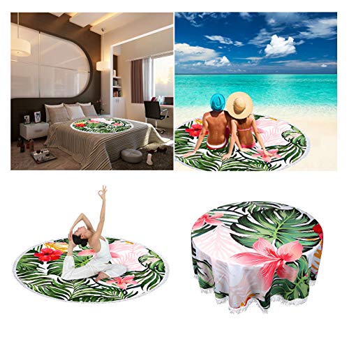 Violet Mist Microfiber Beach Towels Oversized Round Hawaiian Beach Blanket Sand Free Quick Dry Hippie Boho Circle Bath Towel Absorbent Tropical Meditation Rug Yoga Mat Throw Fringe Tapestry 60" TF - color: Tropical Flower3