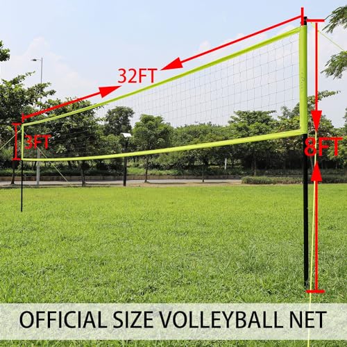 Volleyball Net Outdoor - Portable Volleyball Set for Backyard with Professional Volleyball Net, Wrap Yarn Volleyball and Pump, Boundary Line, Carry Bag - style: Plus-32FT(Yellow)