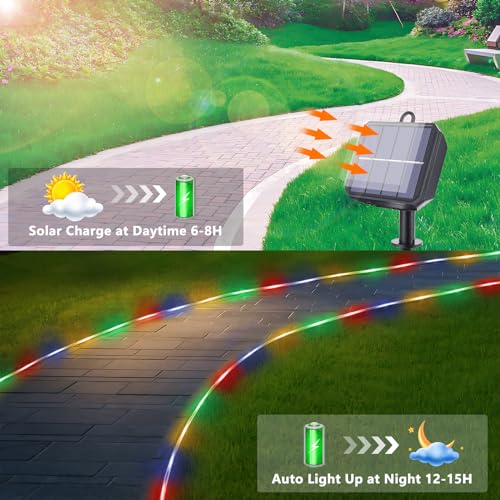 Solar Rope Lights, 66ft 200LED Solar String Lights, 8 Modes Waterproof Solar Powered Outdoor Light, Flexible Clear Tube Light for Garden, Backyard, Patio, Deck, Porch, Pool, Tree Decor - Multicolor - color: Multicolor, size: 66ft