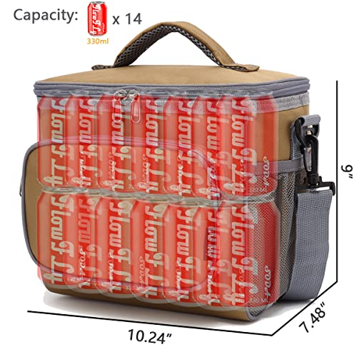 FlowFly Insulated Reusable Lunch Bag Adult Large Lunch Box for Women and Men with Adjustable Shoulder Strap,Front Zipper Pocket and Dual Large Mesh Side Pockets,Brown - color: Brown