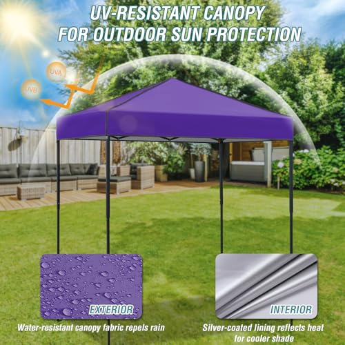 EAGLE PEAK 6x4 Instant Pop Up Canopy Tent, Straight Leg Sun Shelter, Portable Canopy with Carry Bag for Camping, Beach & Sports, Purple - color: Purple, size: No Wall