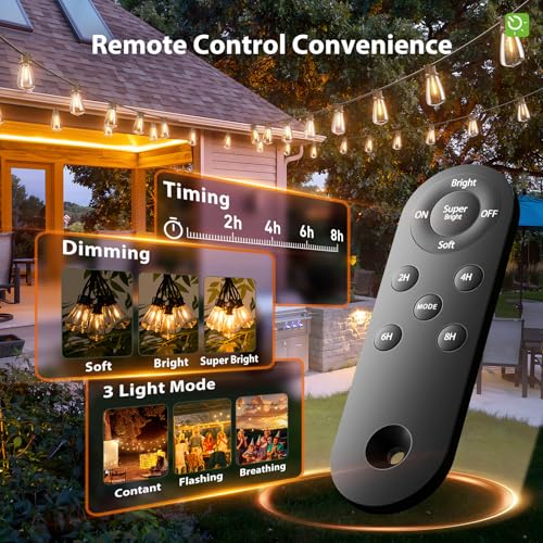 KYY 54FT Solar String Lights Outdoor Waterproof with USB Charging & Remote, Dimmable & Timable, Solar Powered Patio Lights with LED Shatterproof Bulbs for Deck Backyard Porch Garden Camping - size: 48+6FT(16 Sockets)