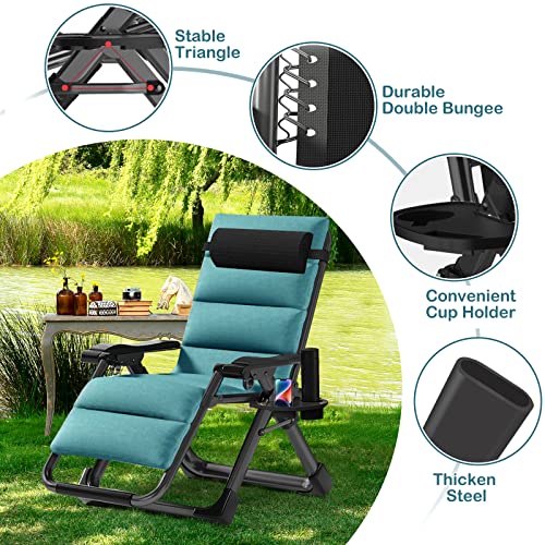 NAIZEA Padded Zero Gravity Chair, Folding Outdoor Lounge Chairs, Adjustable Reclining Camping Chairs with Cup Holder, Ergonomic Patio Lawn Chair for Balcony Beach Deck Yard - color: Green, style: Zero Gravity Chair 2 Pack