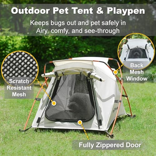 Dog Tent Cat Tent with Aluminum Poles and Camping Mat, Outdoor Waterproof Pet Tent with Zippered Mesh Door, Dog House, Cat House, Pet Playpen, Portable and Collapsible (White, Small) - color: White