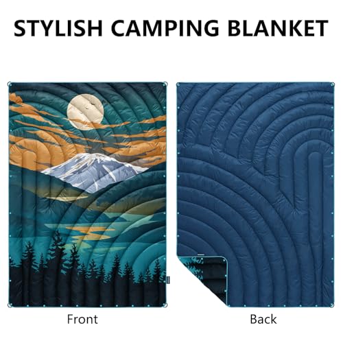 Camping Blanket,Lightweight Puffy Printed Camping Blanket Packable Outdoor Blanket for Camping,Traveling, Stadium, Hiking, Picnics - color: Snowy Mountain, size: 52x75"