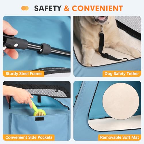 Snagle Paw Portable Dog Crate for Car Travel, Collapsible Large Dog Travel Crate with Metal Frame & 3-Door Mesh Windows, Secures in Trunk/Backseat, Soft-Sided Kennel Carrier for Medium Large Dogs-L - size: 29.1"L x 21.6"W x 24.3"H
