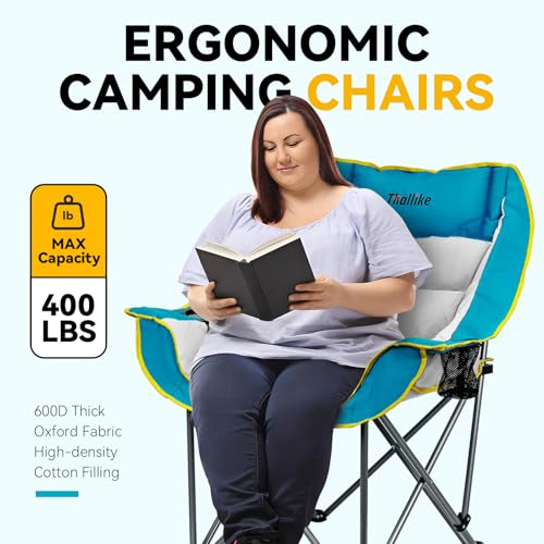 Oversized Camping Chairs for Adults Heavy Duty Folding Padded Portable Camp Chair with Cup Holder Storage Pocket XL Wide Seat for Outdoor Beach Lawn Fishing Sports Blue Supports 400 lbs - color: Light Blue