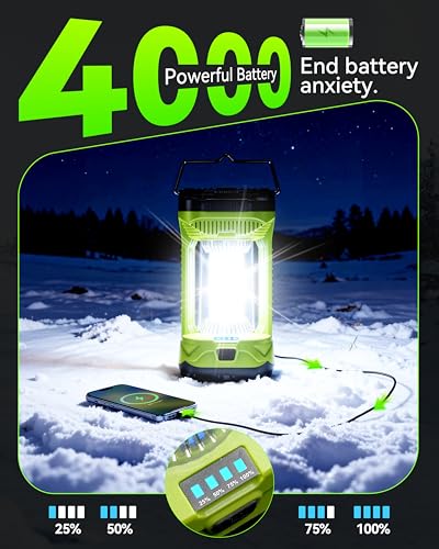 AlpsWolf Camping Lantern Rechargeable, 4000LM LED Lanterns for Power Outages, 4600mAh Super Bright Portabl Lantern & Lights for Emergency, Hurricane, Camping - style: Green-1 pack