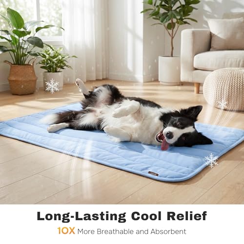 ZOMISIA Dog Cooling Mat XXL for Kennel Crate - Thin Portable Pet Cooling Pad, Breathable and Washable Cool Fiber with Non-Slip Bottom, Outdoor Use for Summer, 47x29, Blue - size: 47''x29''(XXL-Crate)