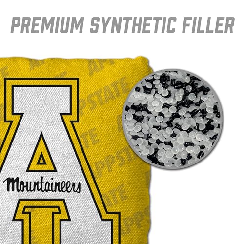 YouTheFan Officially-Licensed NCAA Set of 4 Cornhole Bags - All Weather Regulation 6” x 6” Size - 16oz Weight - Designed in USA - color: Appalachian State Mountaineers - Yellow