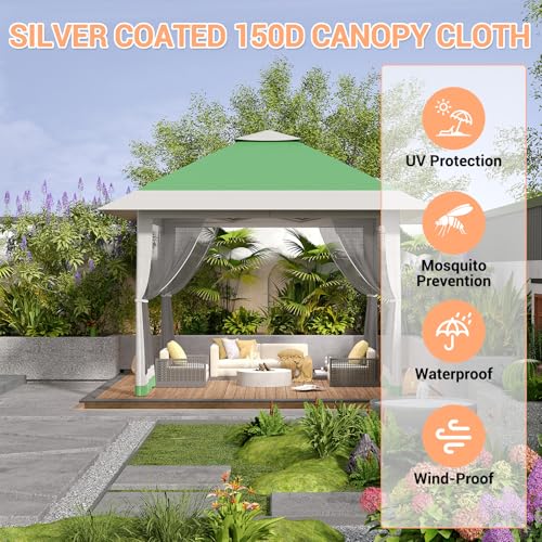 13X13 Pop Up Gazebo,Outdoor Canopy Tent with Mosquito Netting, Double Vented Roof Sun Shelter with Adjustable Heights,Outdoor Gazebo for Backyard & Patio Furniture.(Olive Green + Heather Gray). - color: Olive green + heather gray