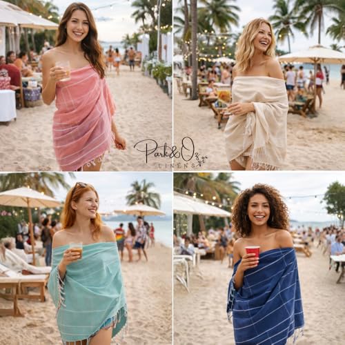 2 PACK The Turkish Beach Towel 40x72 Inches, Oversized 100% Cotton Sand Free Lightweight Absorbent Quick-Dry (Baby Pink/Baby Blue) - color: Baby Pink/Baby Blue